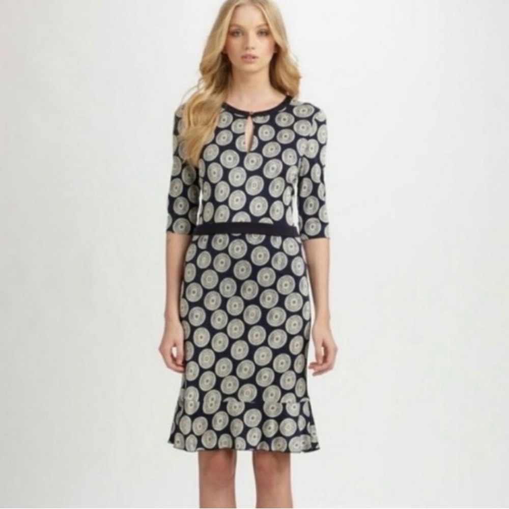 Tory Burch Silk Jersey Kayla Midi Dress Navy/Cream S
